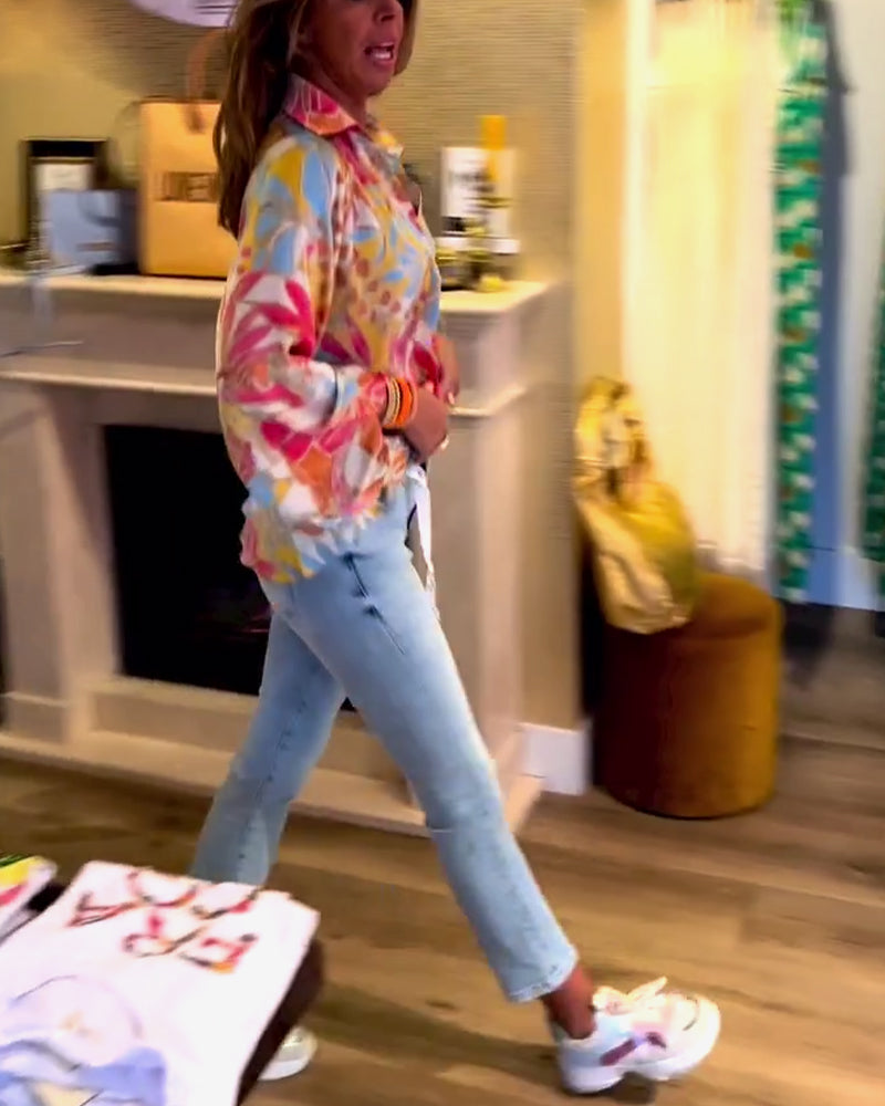 Langærmet top med skjortekrave