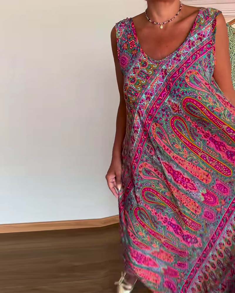 Kjole Ærmeløs Løs Kaschmir Tryk