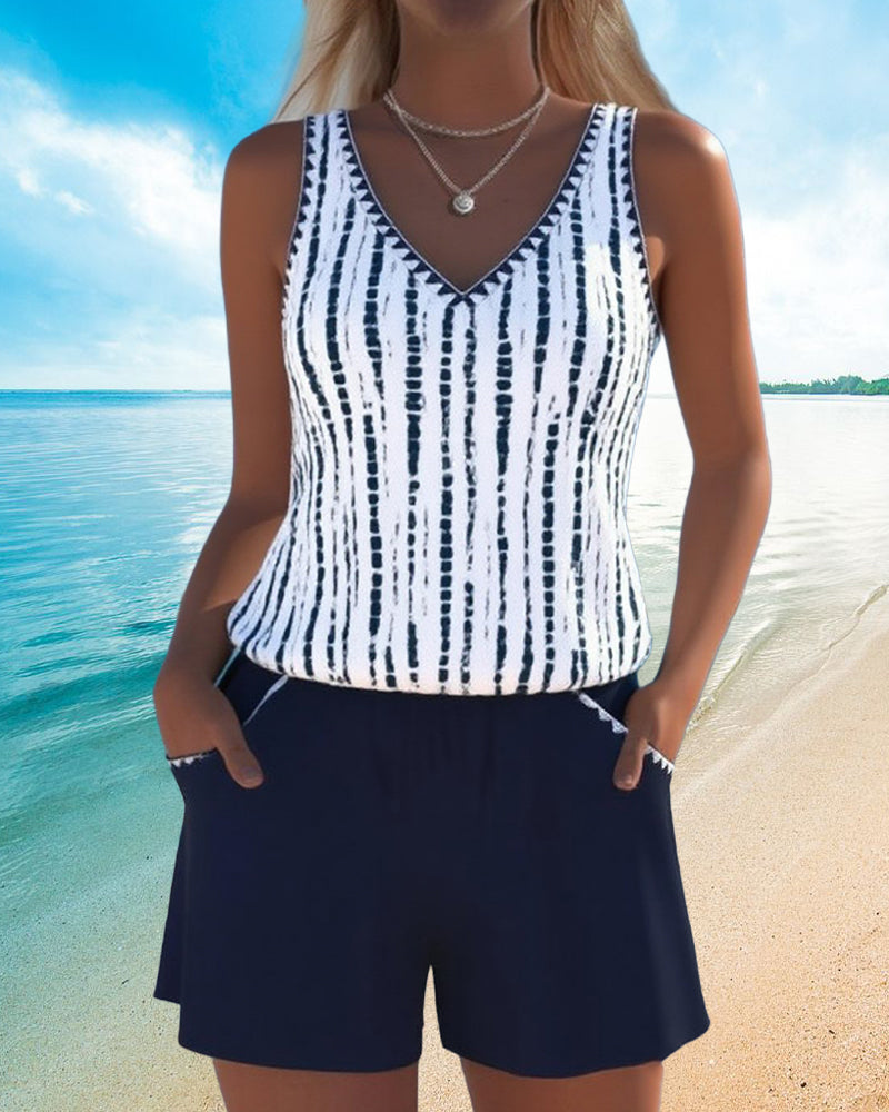 Badedragt med afslappet, v-hals og print i to dele