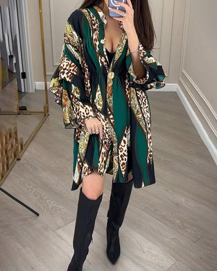 Leopardprint kjole i løs pasform