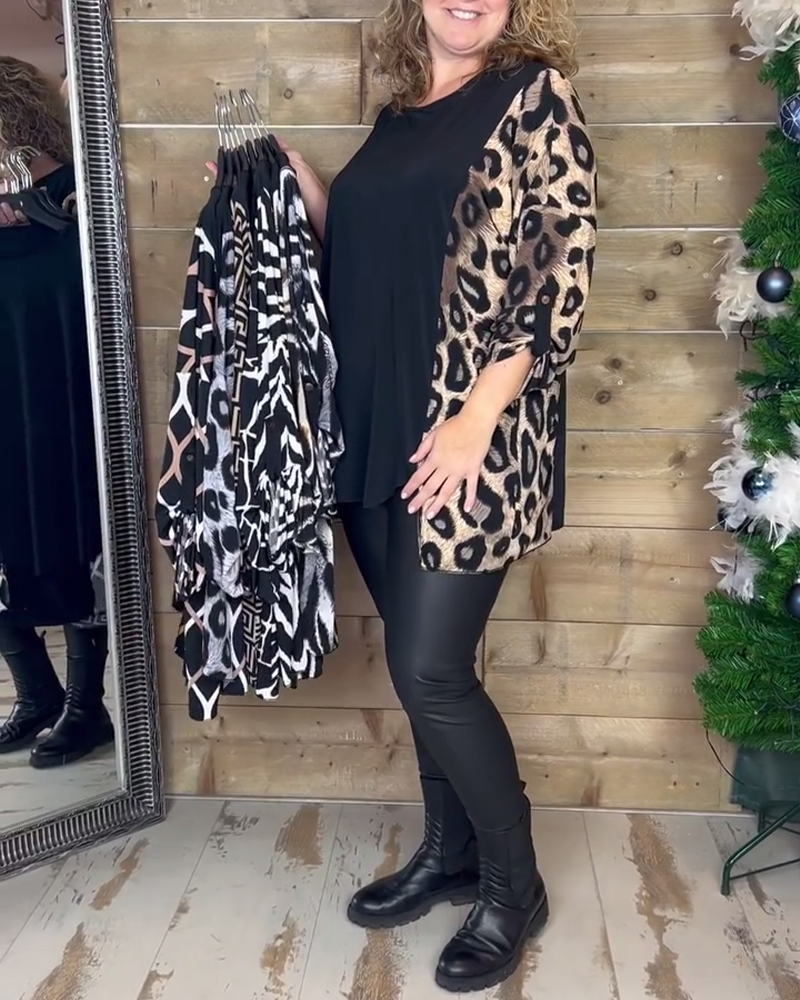 Leopardprint top med rund hals