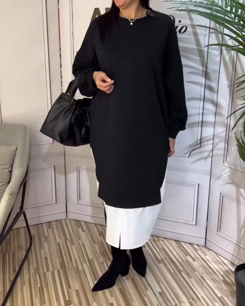 Rund hals patchwork kjole