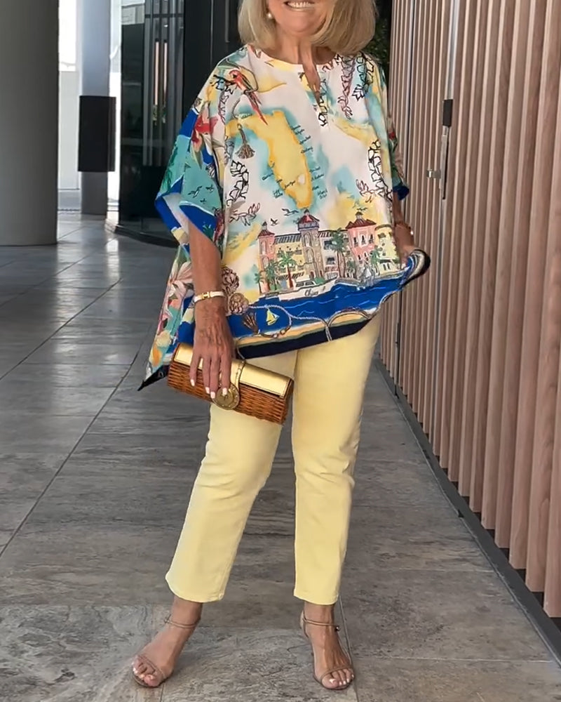 Bluse Flagermuseærme Tryk
