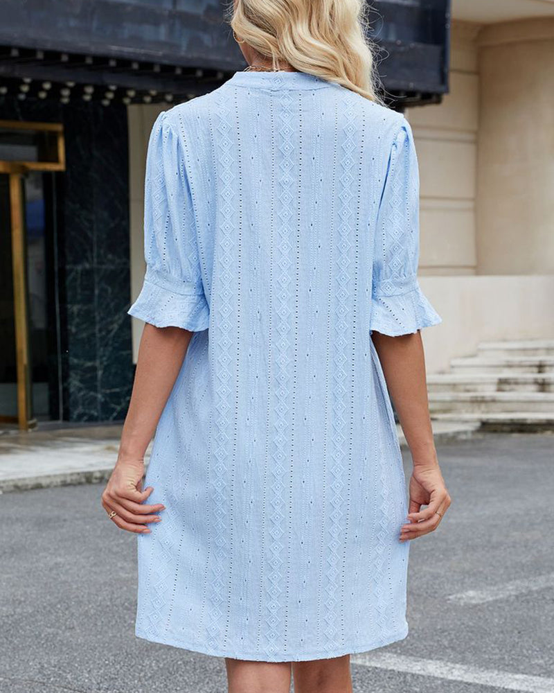 Kjole Ensfarvet V-hals