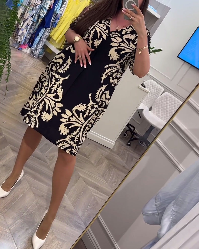 Knælang kjole med retro print