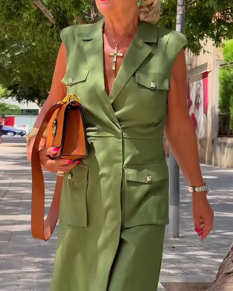 Kjole afslappet ensfarvet smal knælang