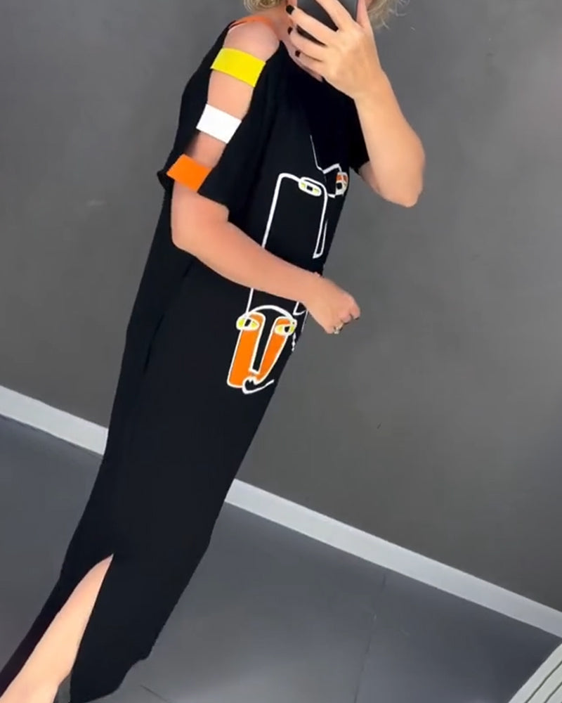 Kjole Kold Skulder Udhulning Print Slids