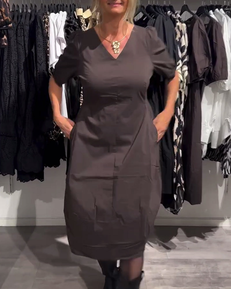 Kjole V-hals Lomme Casual