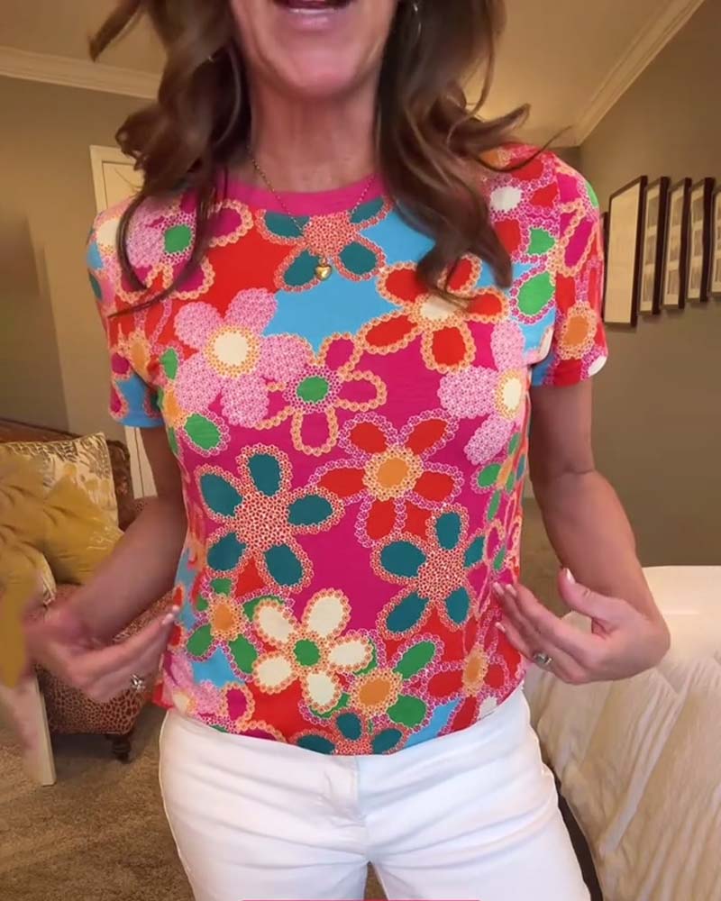 T-Shirt Slim Fit Korte Ærmer Trykt