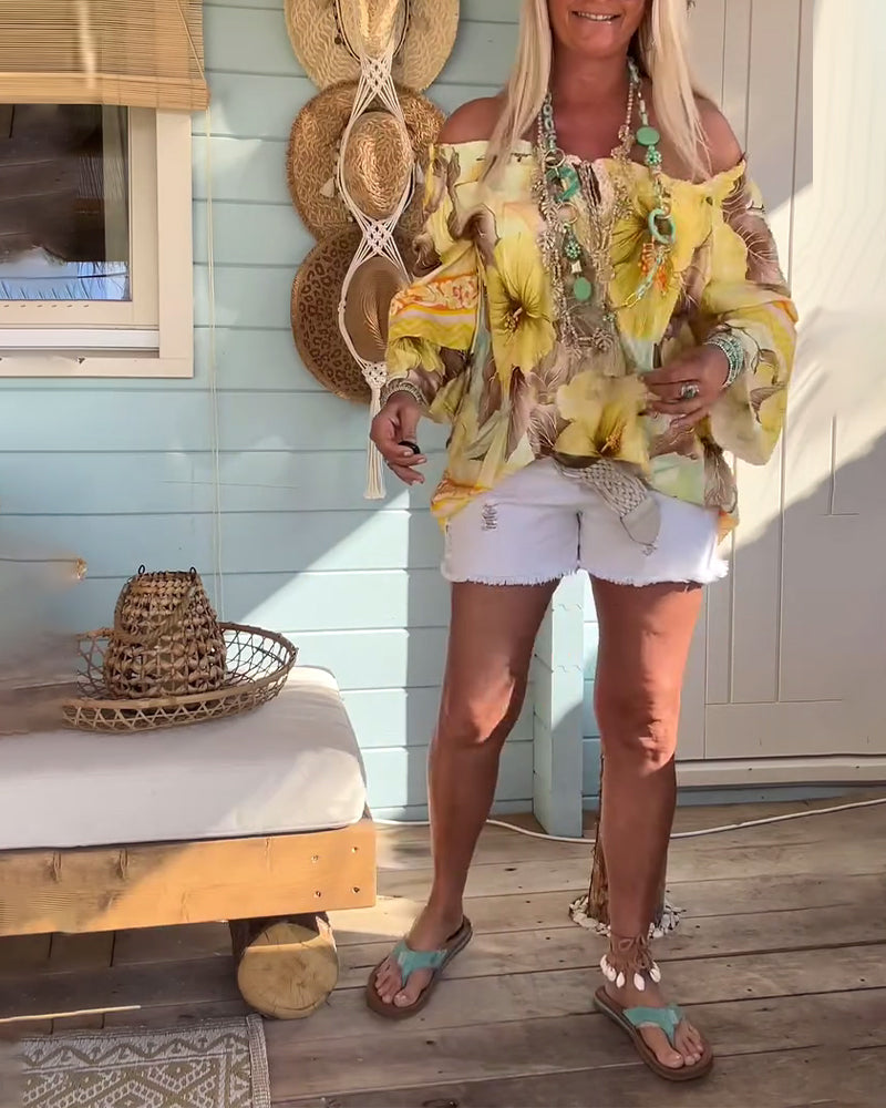 Bluse Off-Shoulder Resortprint