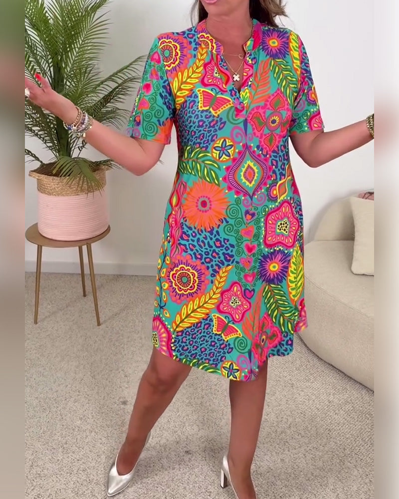 Kjole Mode Korte Ærmer Blomstertryk