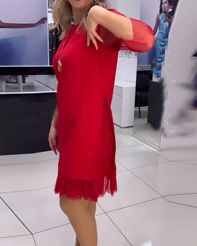 Kjole ensfarvede mesh-syninger pailletter