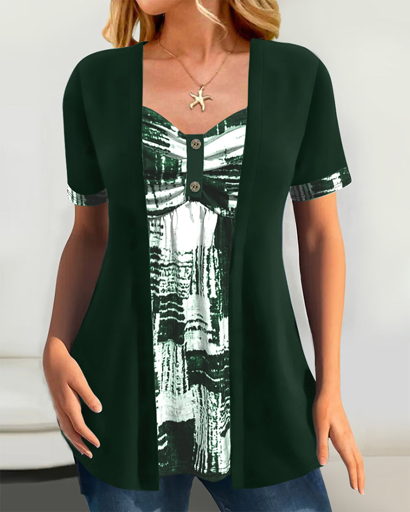 Bluse Trykt Falsk Todelt Uregelmæssig