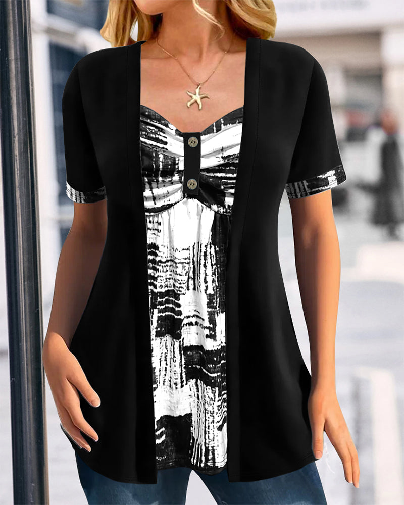 Bluse Trykt Falsk Todelt Uregelmæssig