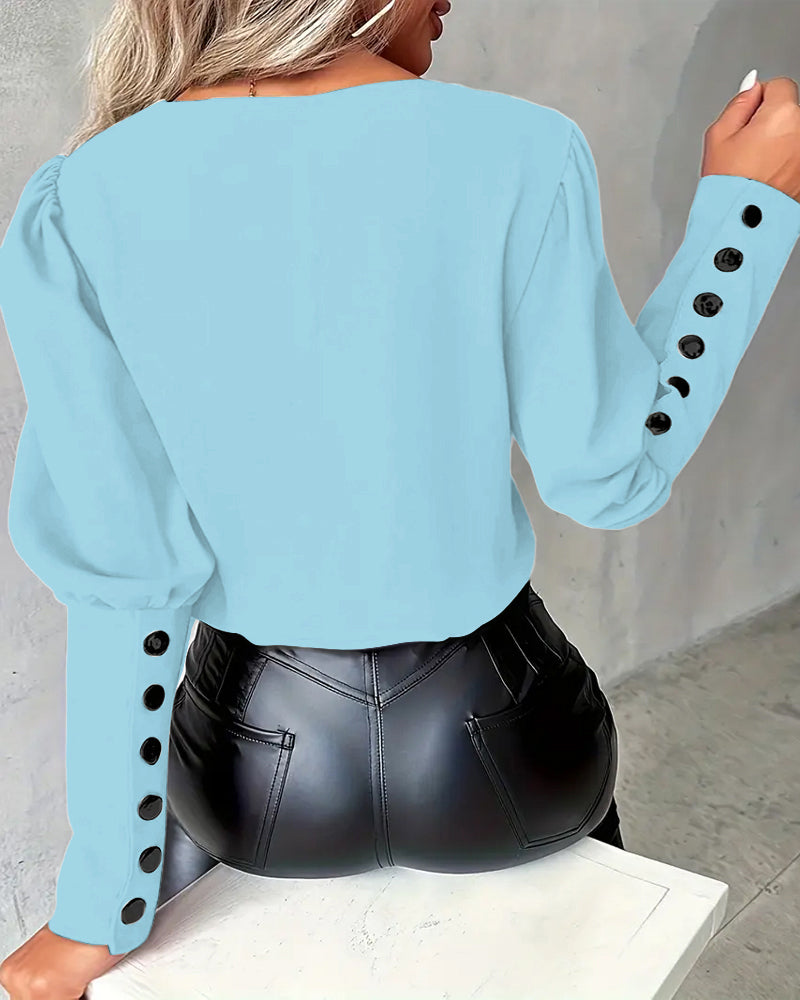 Øverste Hestesko Ærme V-Udskæring Kontrastfarve