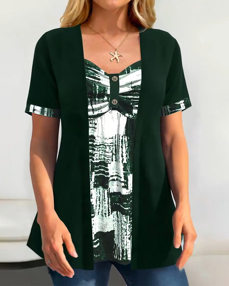 Bluse Trykt Falsk Todelt Uregelmæssig