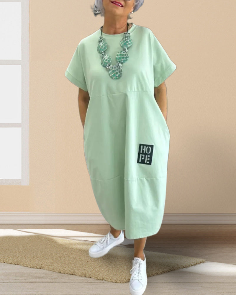 Kjole Korte Ærmer Casual Lige Lomme