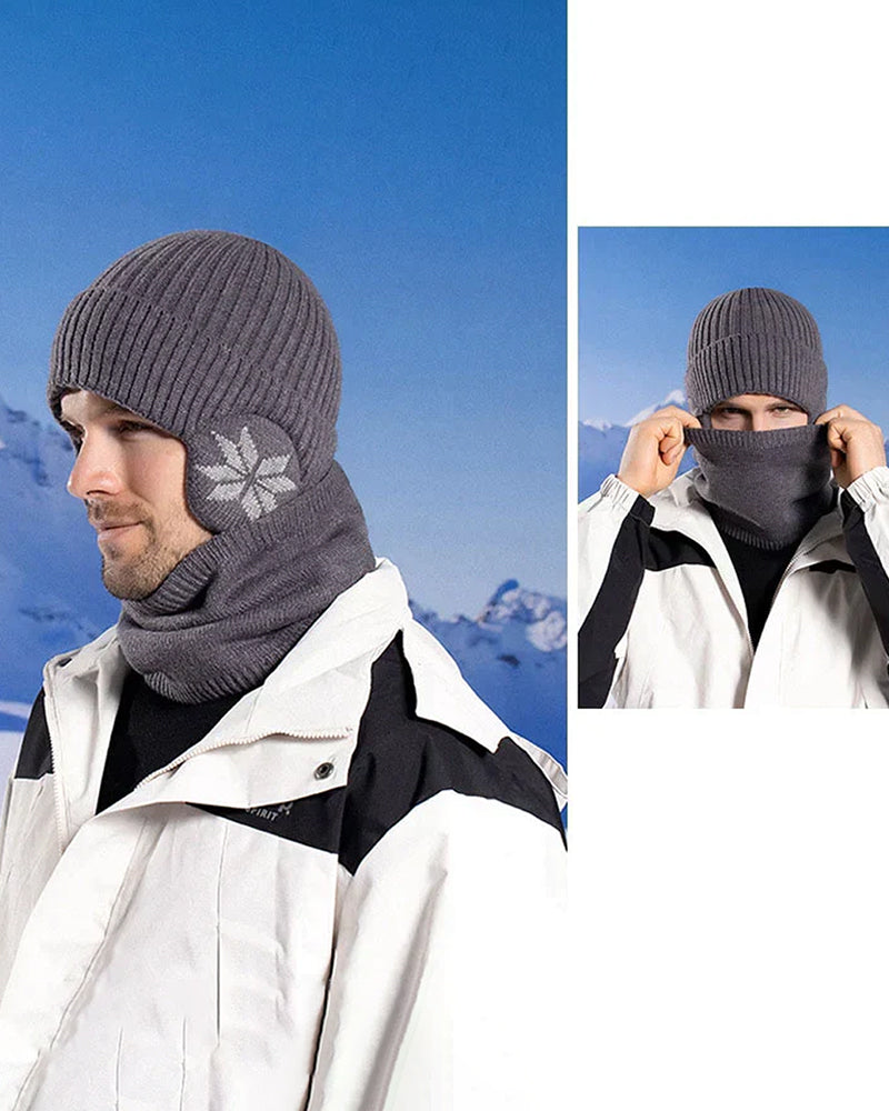 Varmt striksæt | Vinterhue med halstørklæde