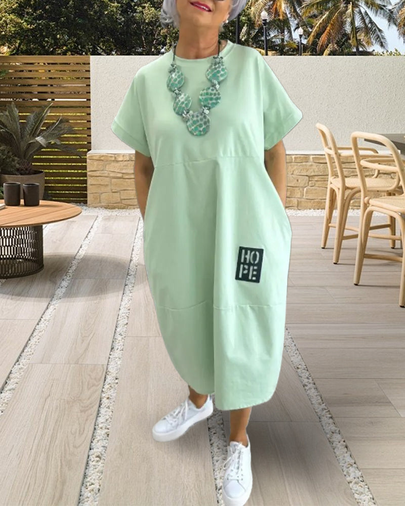 Kjole Korte Ærmer Casual Lige Lomme