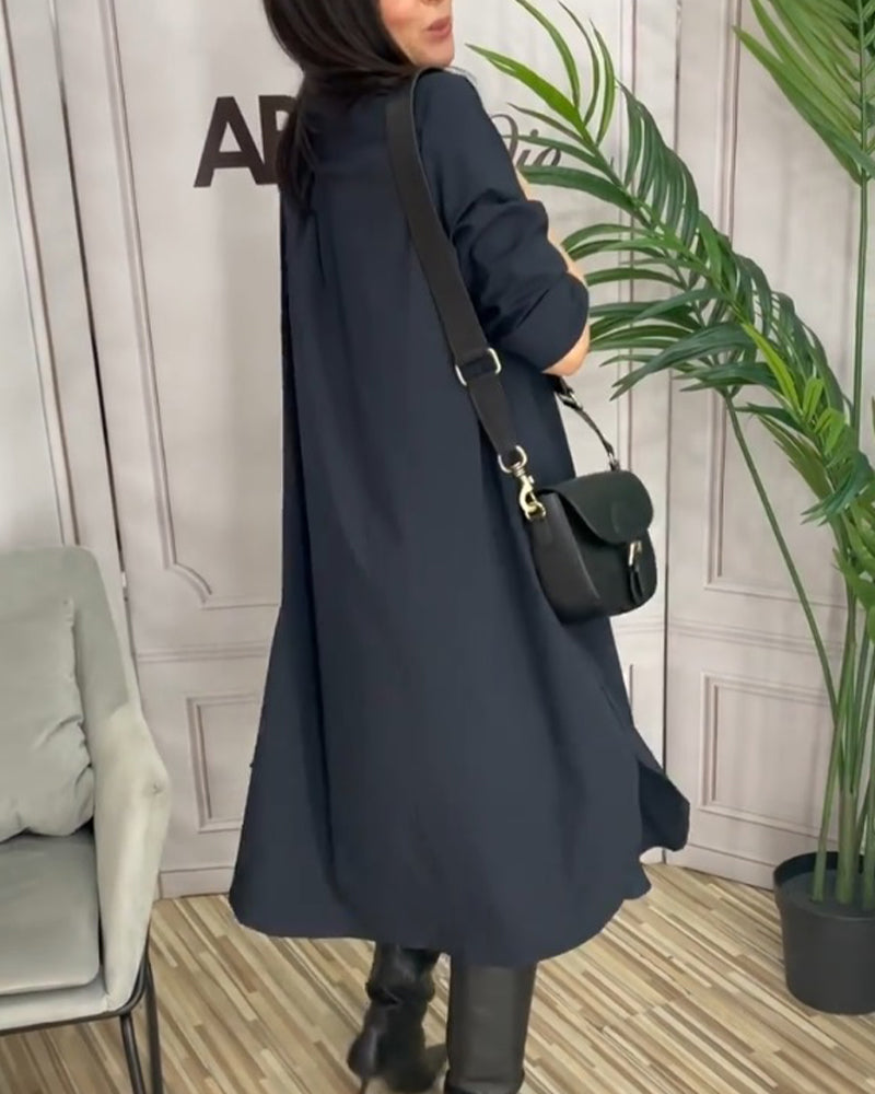 Ensfarvet hverdagskjole med skjortekrave