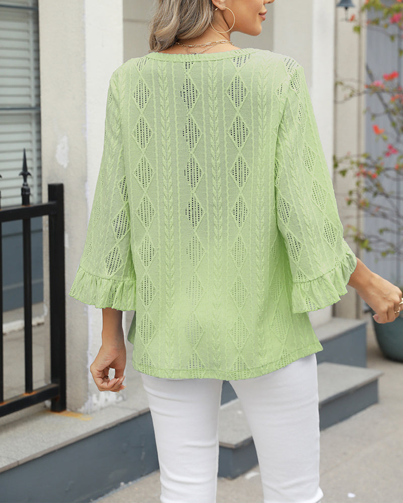 Top Diamantmønster Huldesign Trompetærmer