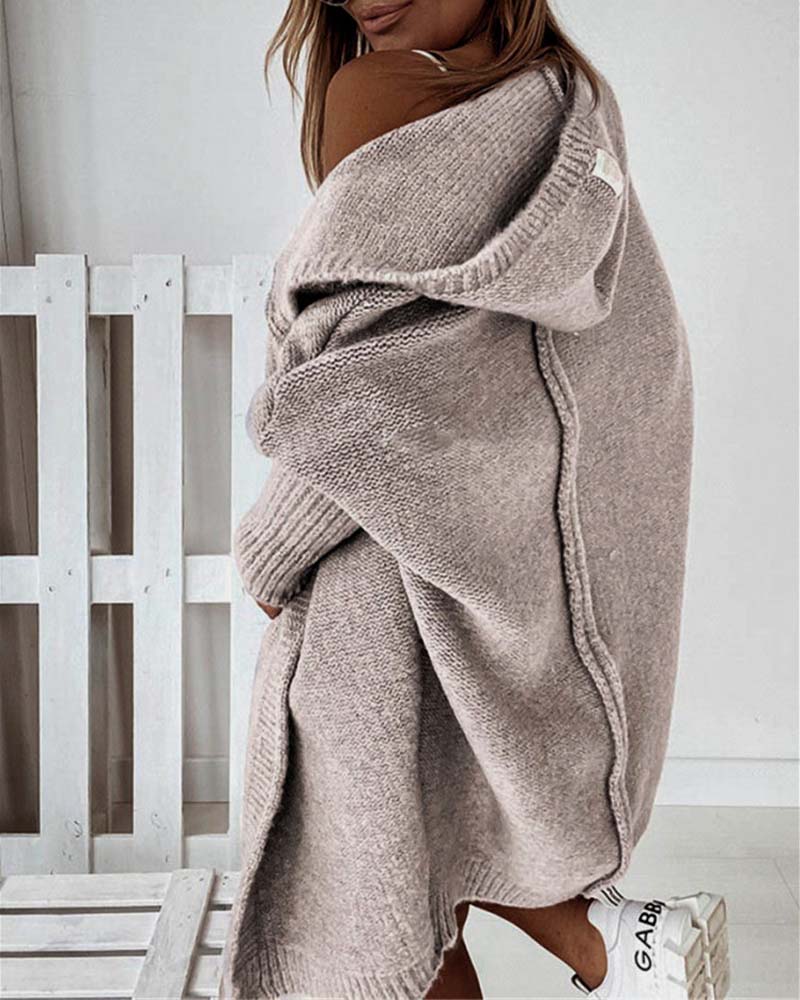 Oversized ensfarvet frakke