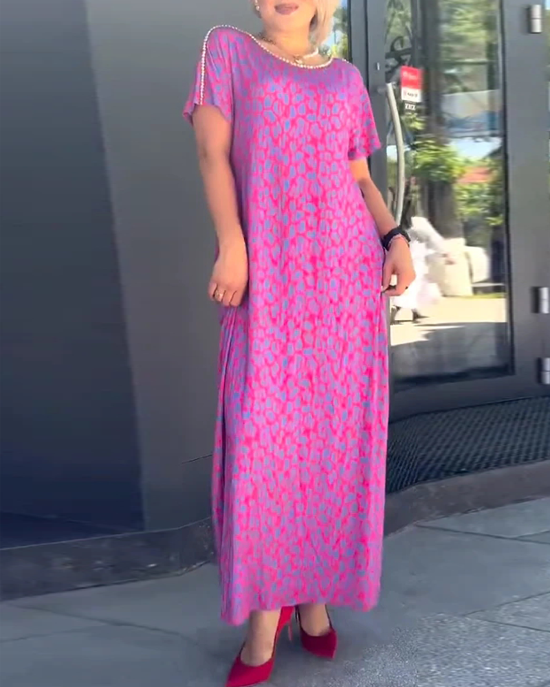 Kjole Temperament Kortærmet Drapé Print