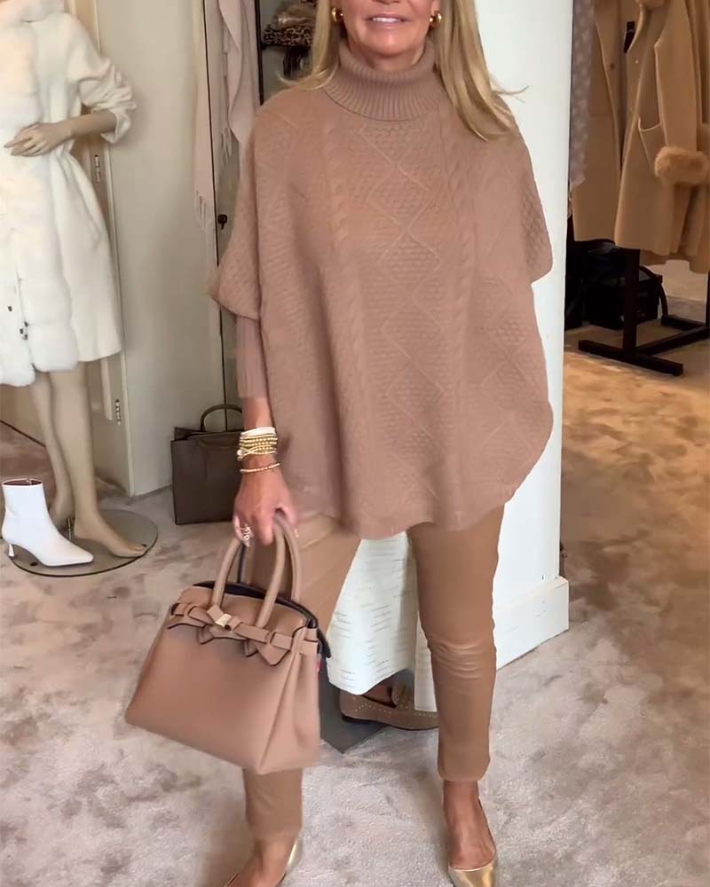 Ensfarvet casual rullekravesweater