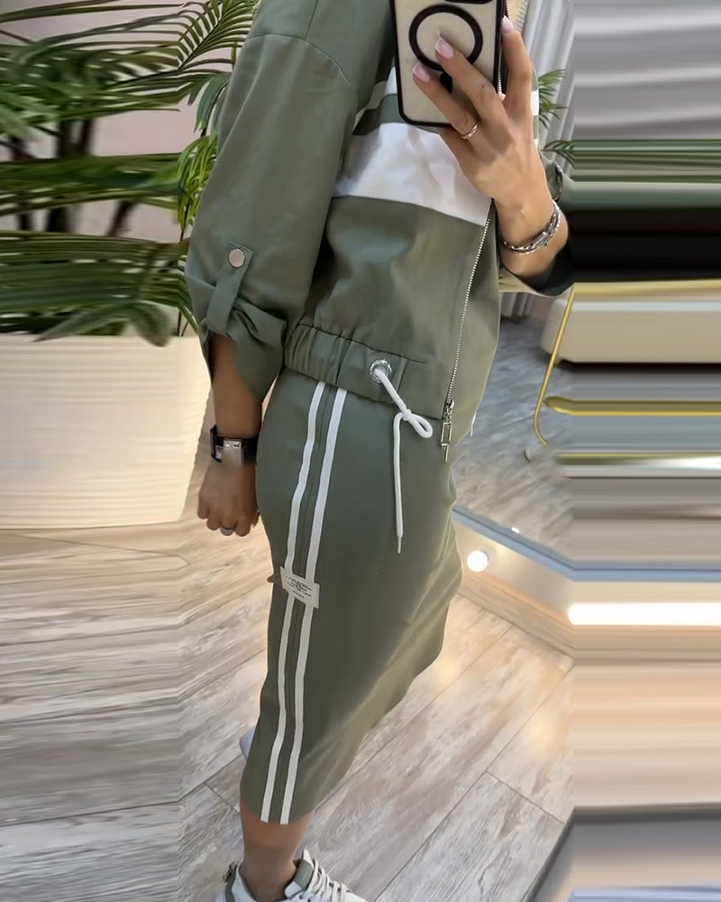 Sæt casual jakke ærmeløs kjole