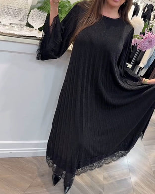 Kjole Rund Hals Løs Blonde Patchwork