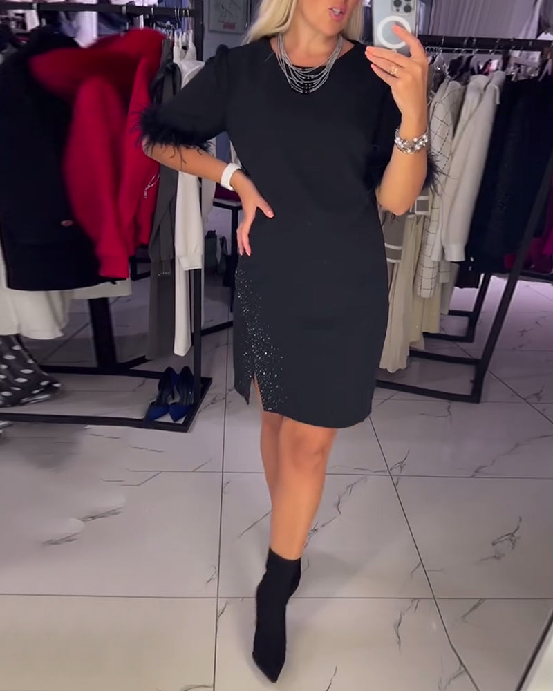 Kjole afslappet rund hals slids personlighed design