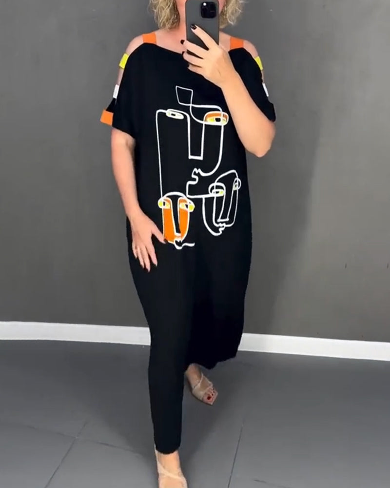 Kjole Kold Skulder Udhulning Print Slids