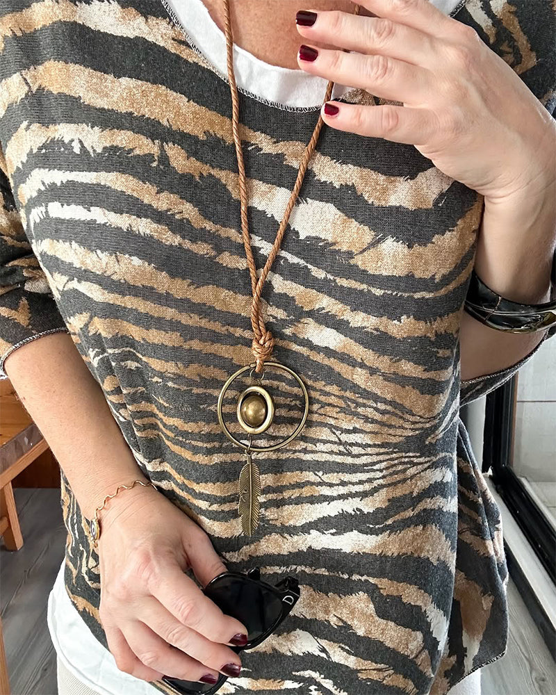 Top afslappet rund hals print