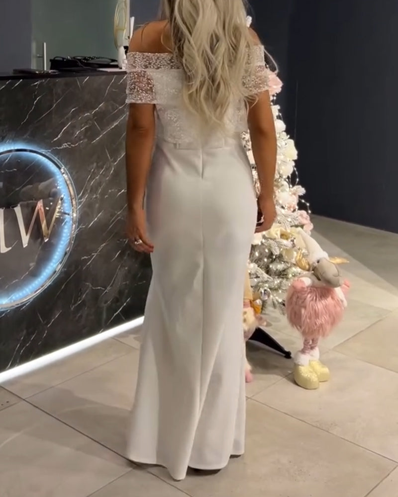 Kjole One-Shoulder Mesh Syning Splits