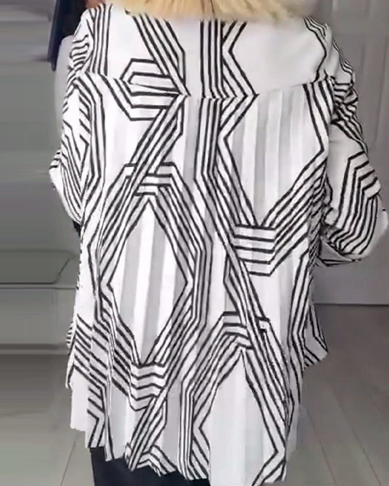 Plisseret afslappet top med kontrastprint