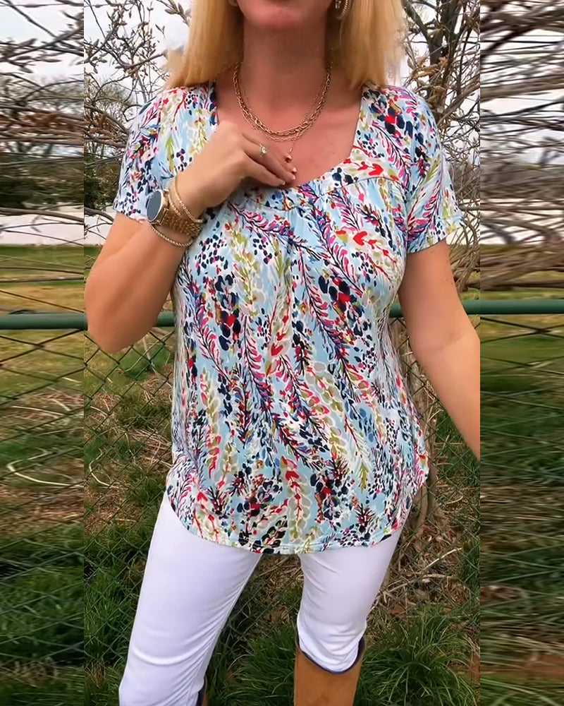 T-Shirt U-Hals Kortærmet Mønstret