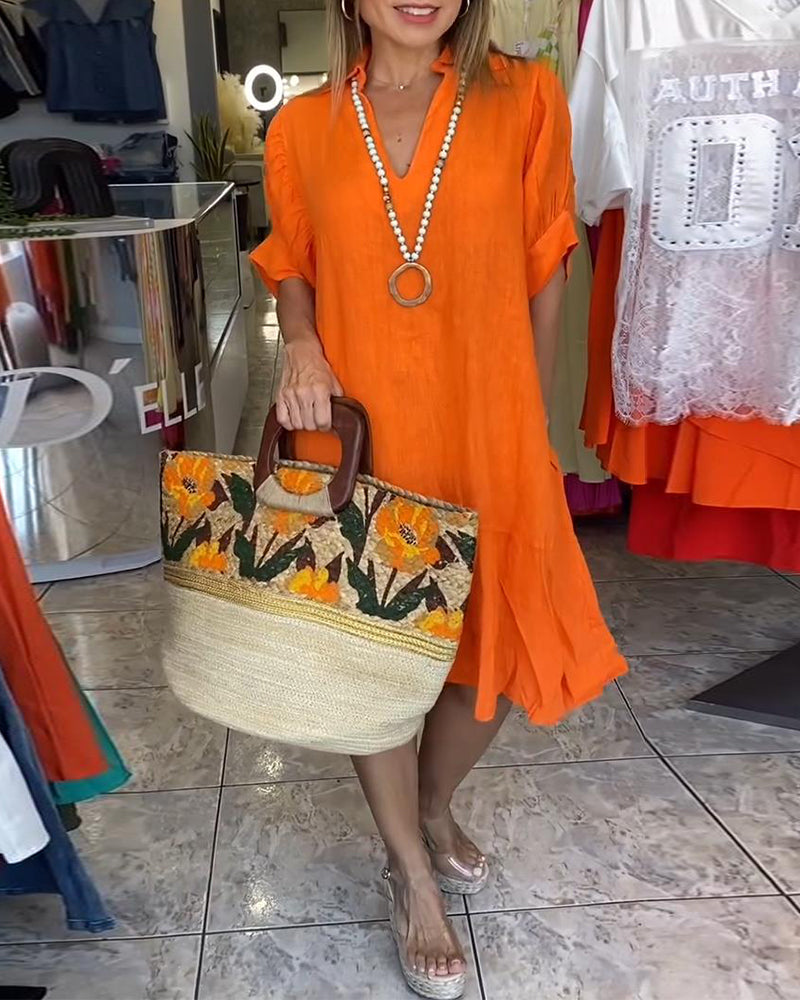 Kjole Lapel Casual Korte Ærmer A-Linje