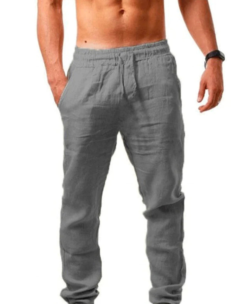 Åndbare ensfarvede bukser i bomuldslinned