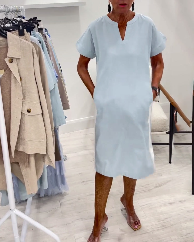 Kjole Kortærmet Kontrastfarve Lige