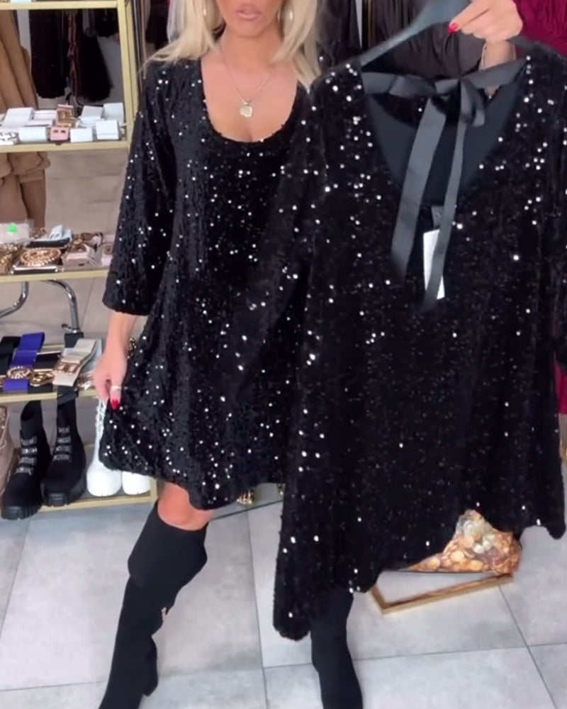 Fløjlskjole Med Paljetter Og Vid Udsnit