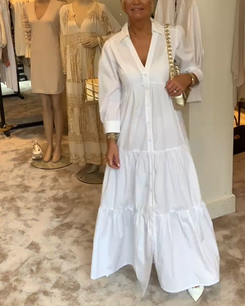 Lang hvid kjole med skjortekrave