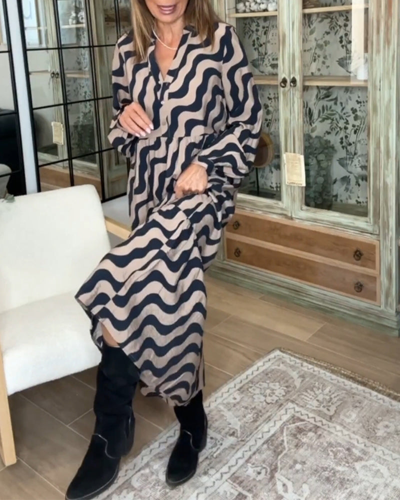 Printet lang løs kjole