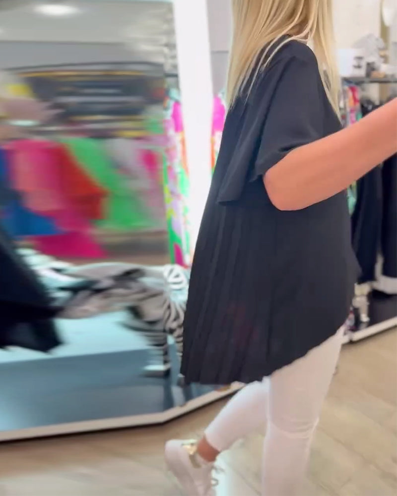 Bluse Rund Hals Ensfarvet