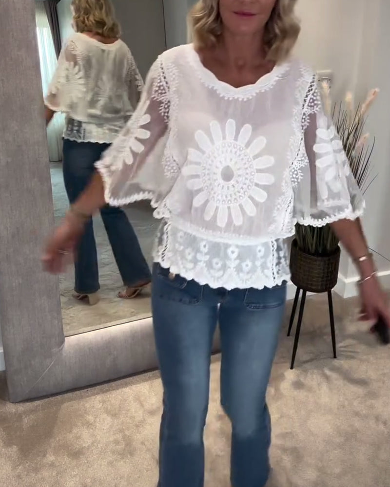 Bluse Broderet Flagermus Knipling