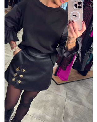 Ensfarvet elegant sweatshirt med rund hals
