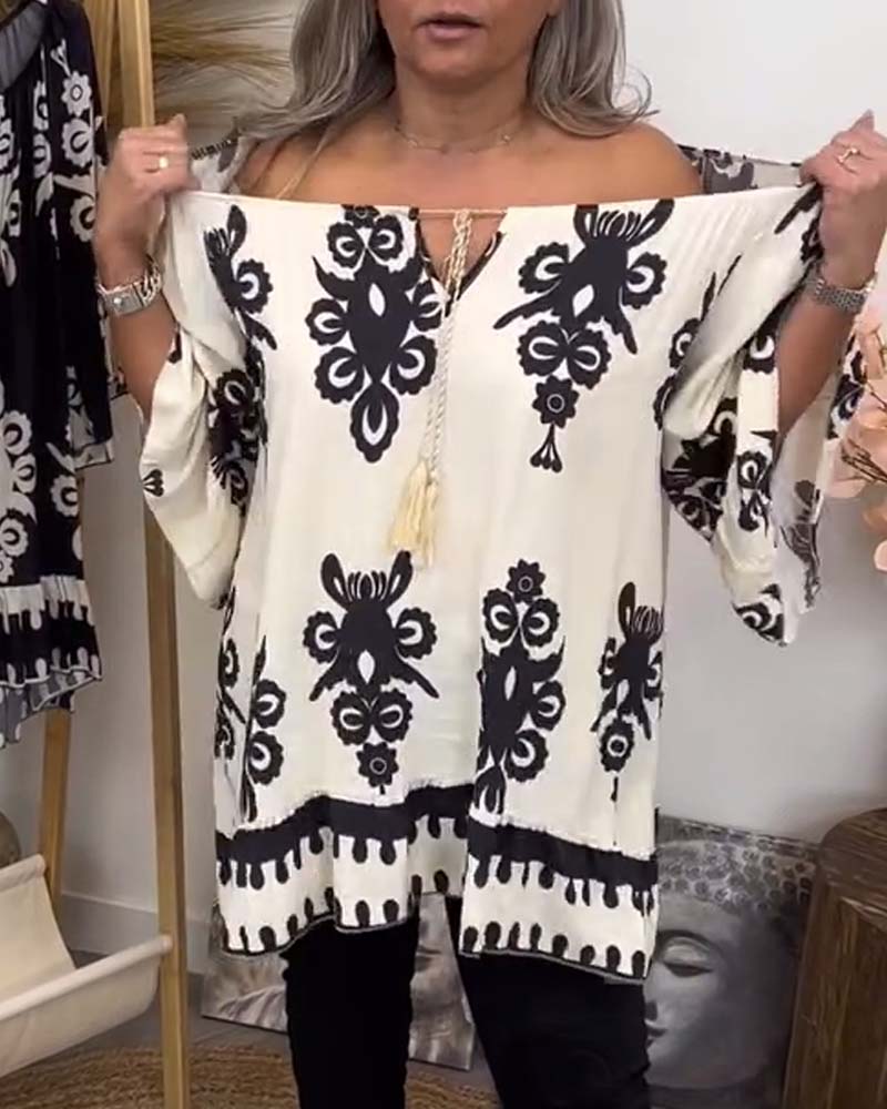 Bluse med off-the-shoulder og løs pasform