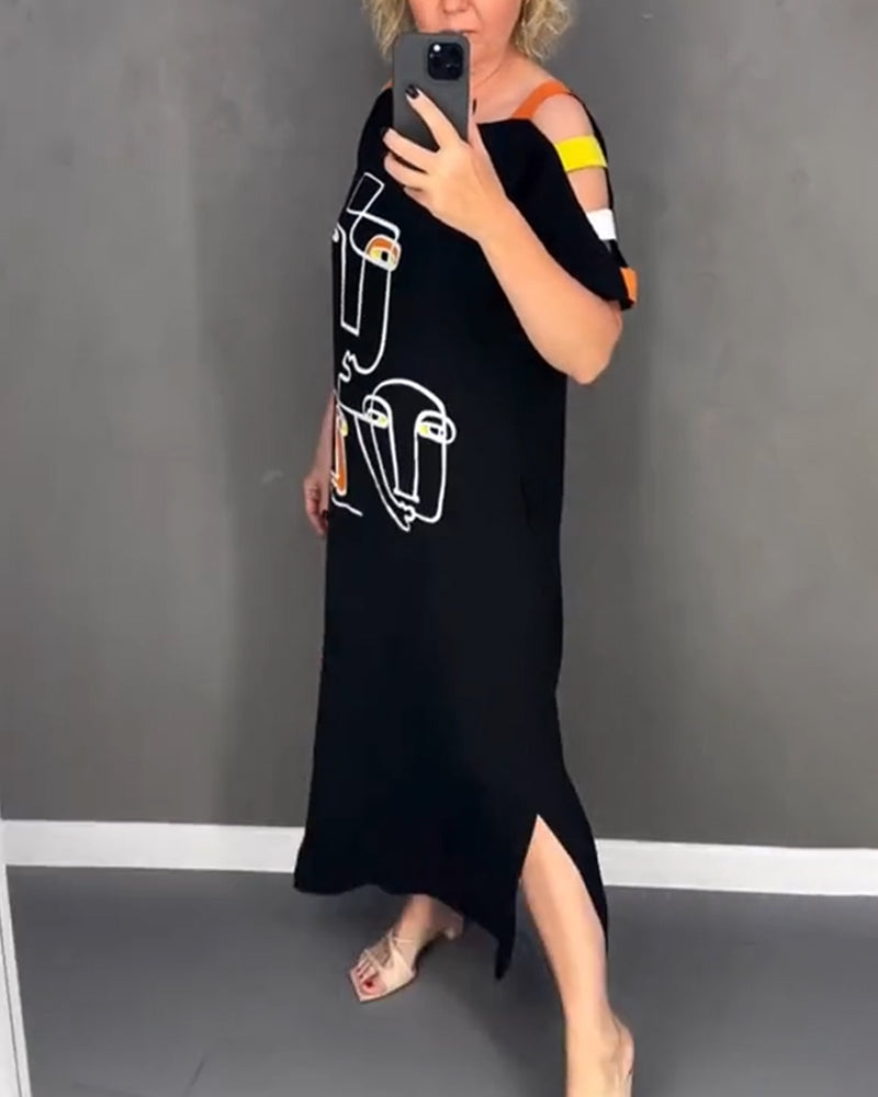 Kjole Kold Skulder Udhulning Print Slids