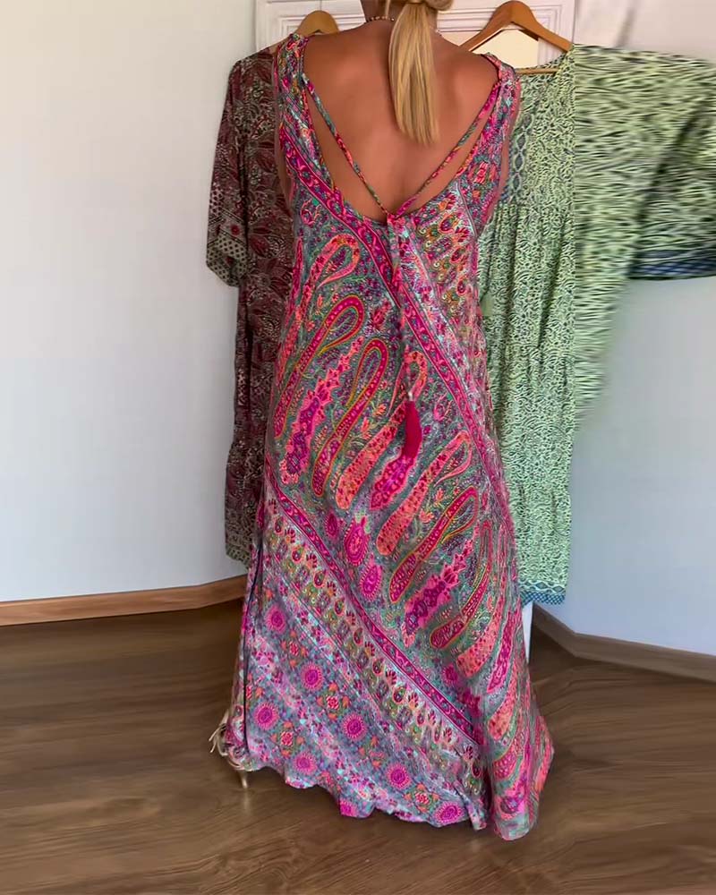 Kjole Ærmeløs Løs Kaschmir Tryk