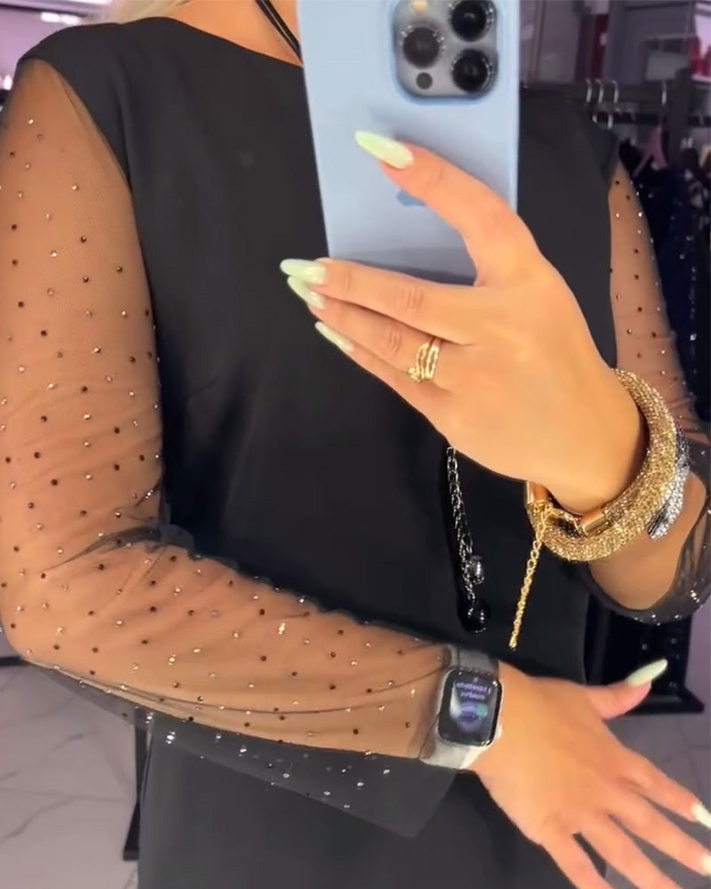 Kjole Rund Hals Gennemsigtig Mesh Syning