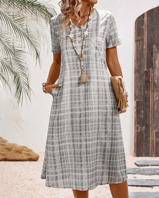 Kjole Korte Ærmer Ternet Afslappet